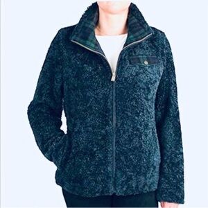 Pendleton teal blue sherpa zip jacket/coat w/plaid/tartan accents/pockets. Size…